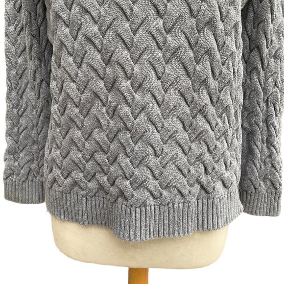 Lands End Drifter Basketweave Cable Knit Sweater Gray Classic Preppy Heritage-M - Picture 3 of 10